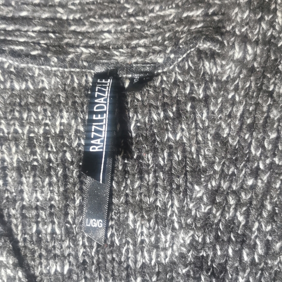 Razzle Dazzle large L  Dark Grey Gray tweed light grey V neck sweater - Picture 5 of 13